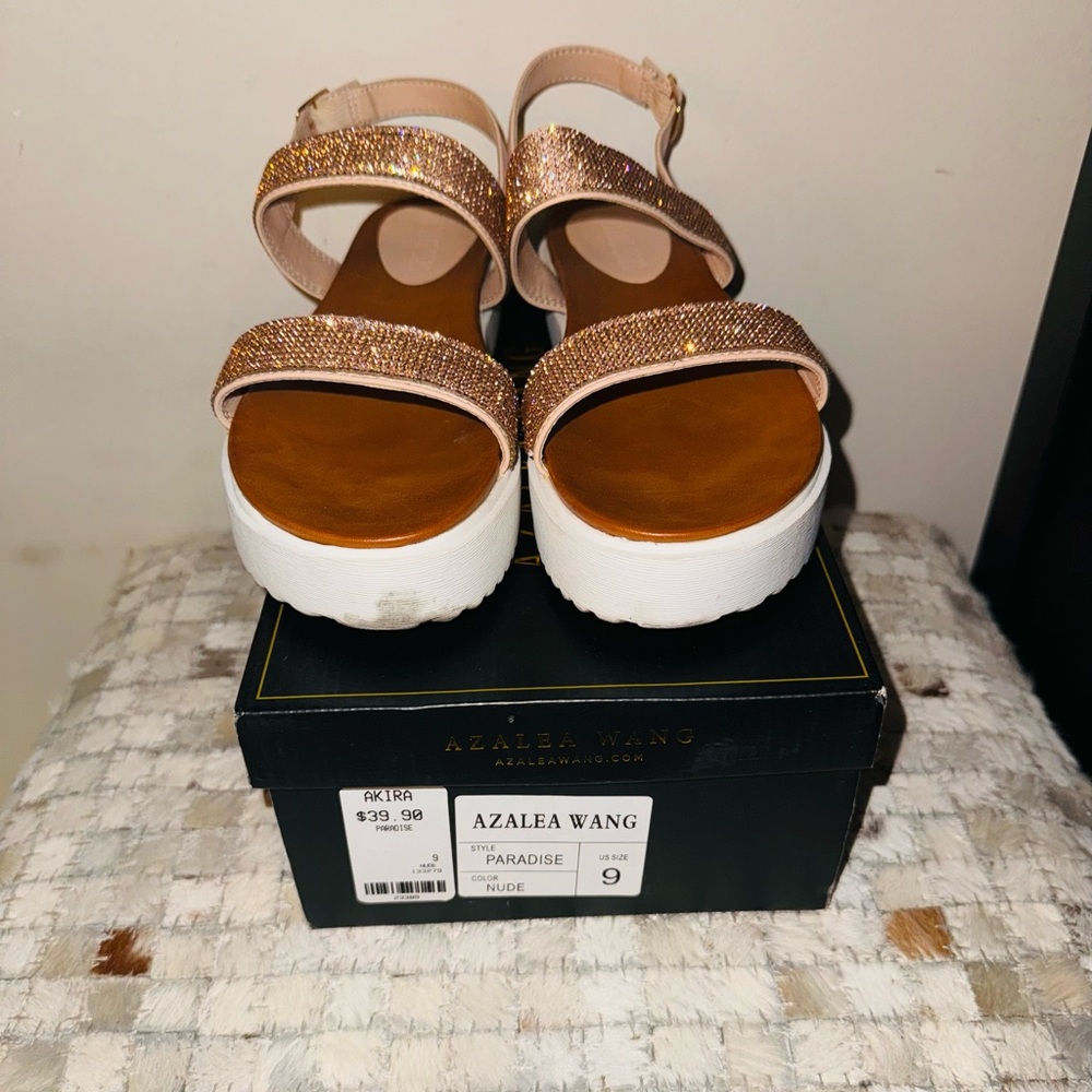Azalea Wang Paradise Nude/ Rhinestone Sandals size 9